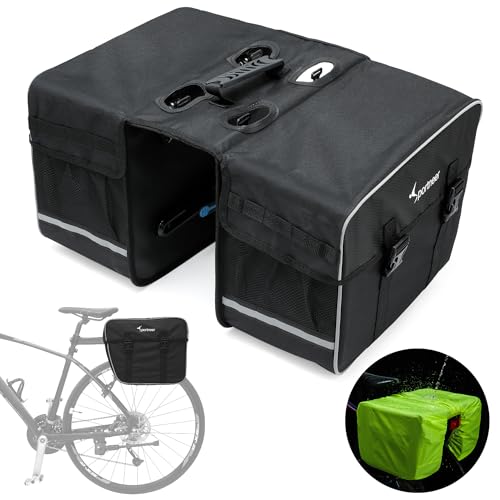 Sportneer Bike Bag - 29L Waterproof Bike Panniers Grocery Bag with Adjustable Hooks & Large Pockets - Bike Rack Bag with Reflective Trim & Rain Cover for Width Less Than 5.5'' Bike Rack