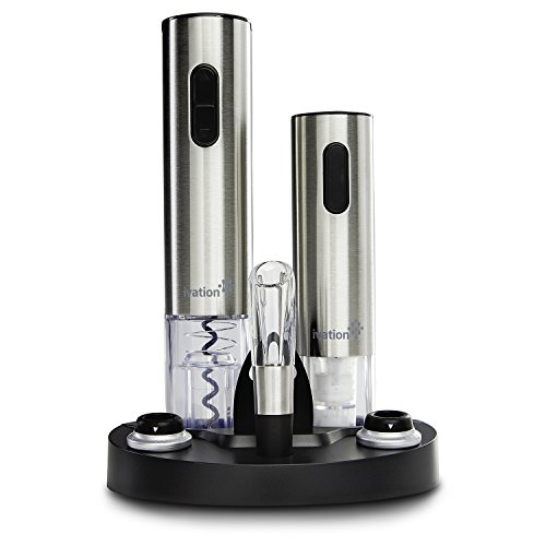 Ivation Electric Wine Gift Set - Includes Electric Bottle Opener, Wine Aerator, Electric Vacuum Preserver, Stoppers, Foil Cutter & Charging Base