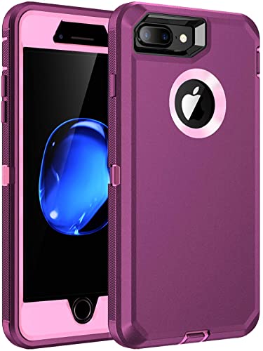 RegSun for iPhone 6s Plus/6 Plus Case,Built-in Screen Protector, Shockproof 3-Layer Full Body Protection Rugged Heavy Duty High Impact Hard Cover Case for iPhone 6s Plus 5.5 inch,Purple/Pink