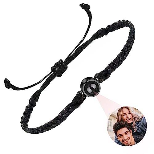 Easycosy Customized Bracelets with Picture inside, Personalized Photo Projection Bracelets, Adjustable Length Bracelet Memorial Gifts for Women/Men, Stone, other gemstones