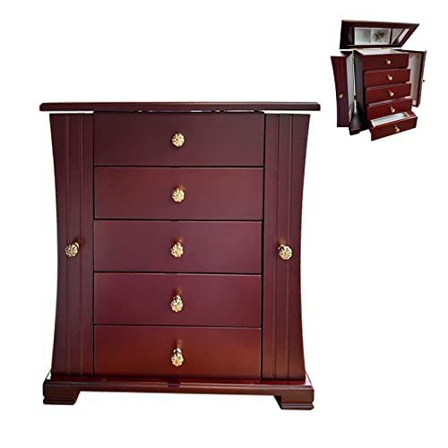 JEWLBOXER Jewelry Organizer –Tower Style Wooden Jewelry Box with 4 Drawers and Large Mirror, Ring, Necklace, and Earring Organizer,brown,walnut
