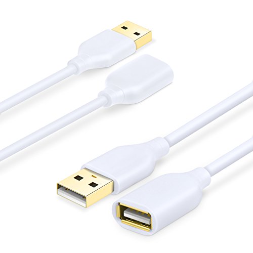Costyle USB Extension Cable White, 2-Pack 2.0 6ft/2m USB Type A Male to A Female Extension Cord White USB Cable Extender with Gold-Plated Connectors