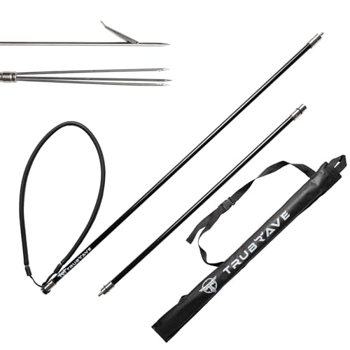 Trubrave – Falcata – Spearfishing Pole Fiberglass for Scuba Diving Pole Spear 2 Piece Hawaiian Sling Pole - M6 Prong Barb Paralyzer Tips Lionfish & Travel Bag (Fiber Glass, Two Prongs)
