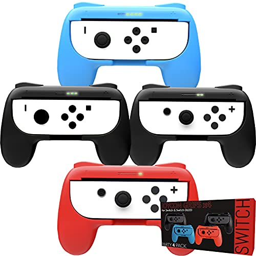 Orzly Grips for Nintendo Switch Joycon Controller Grips for Super Smash brothers and other games. Party [4 Pack] Joy-cons Grips with LED Light Edition - Patented Design