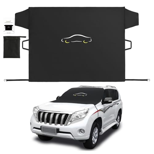 Cosyzone Windshield Cover for Ice and Snow, XL Size (Black)-600D Oxford Fabric Weatherproof for Winter, Includes Anti-Theft Straps&Storage Bag, Fits Most Cars, Trucks, Vans, SUVs(70.86 x 51.2 inches)