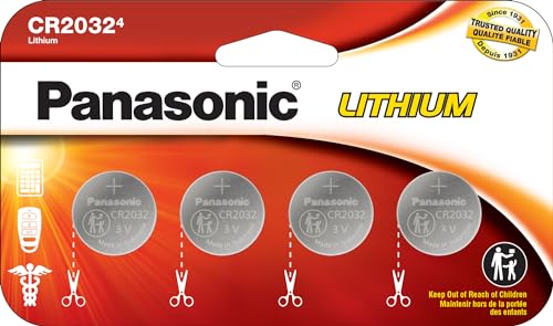 Panasonic CR2032 3.0 Volt Long Lasting Lithium Coin Cell Batteries in Child Resistant, Standards Based Packaging, 4 Pack