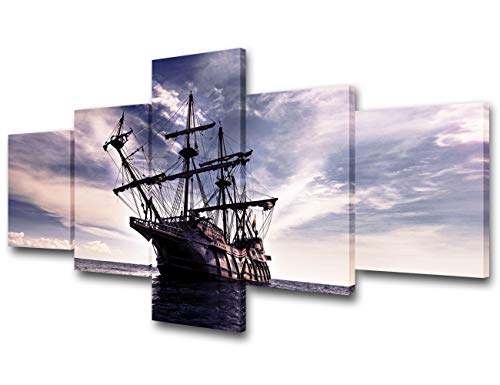 Multi Panel Wall Art Vintage Sailboat Paintings on Canvas America Ship Seascape Pictures Premium Quality Boat Artwork for Living Room House Decor Framed Ready to Hang Posters and Prints(50''Wx 24''H)