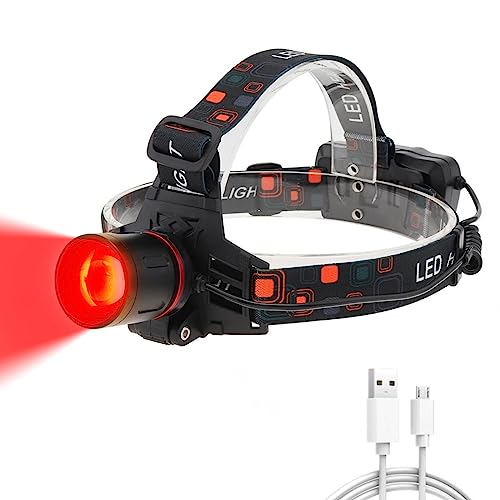 WINDFIRE Red Light Headlamp, Rechargeable Red Hunting Headlamp with 3 Lighting Modes, Zoomable, IPX4 Waterproof Red LED Head Lamp for Astronomy, Stargazing, Night Observation