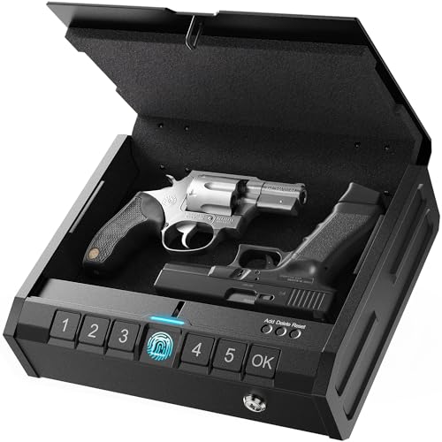 ONNAIS IRON SE Biometric Gun Safe for Pistols,Handgun, Quick-Access Firearm Safety Device with Fingerprint Lock or Key Pad, Gun Lock Box for Home Bedside Nightstand Car