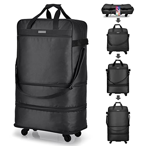 Hanke Suitcases with Wheels Expandable Foldable Luggage Bag Suitcase Collapsible Rolling Travel Bag Duffel Bag for Men Women Lightweight Suitcases without Telescoping Handle, Black