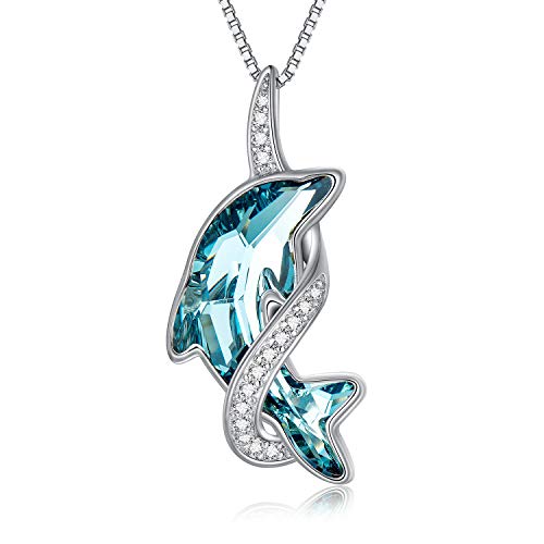 TOUPOP Dolphin Gifts for Women 925 Sterling Silver Dolphin Necklace Pendant with Blue Crystal Dolphin Lovers Jewelry Gifts for Women Teen Girls Mom Girlfriend Wife Birthday Anniversary Christmas