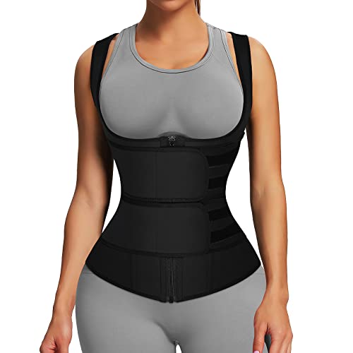 FeelinGirl 9 Steel Bones Waist Trainer Vest for Women Waist Cincher Corset Workout Hourglass Body Shaper Black Large