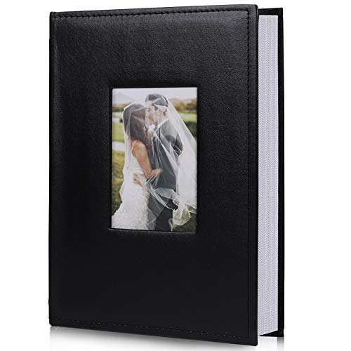 RECUTMS Photo Picture Album 4x6 300 Photos,Small Capacity Premium Leather Cover Wedding Family Photo Albums Holds 300 Horizontal Photos(Black)
