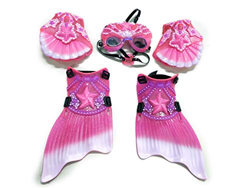 Big Time Princess Mermaid Dress Up Swim Gear, Mask with googles, Web gloves, Mermaid flippers, Pink, One size fits all, Adorned with shells and starfish, Swim like a Princess Mermaid, Great gift