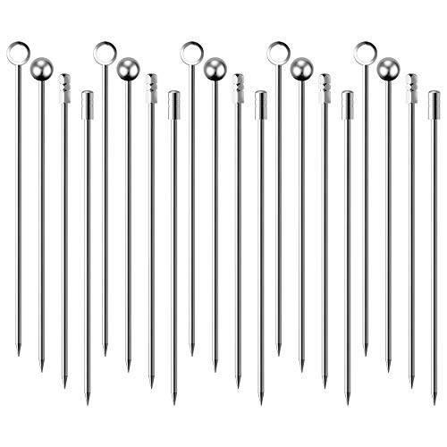 Cocktail Picks Stick, 20Pcs Stainless Steel Martini Picks, Reusable Metal Cocktail Skewers Olives Appetizers Bloody Mary Brandied