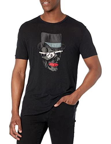 John Varvatos Men's SS Crew TEE-TOP HAT Skull, Black, L