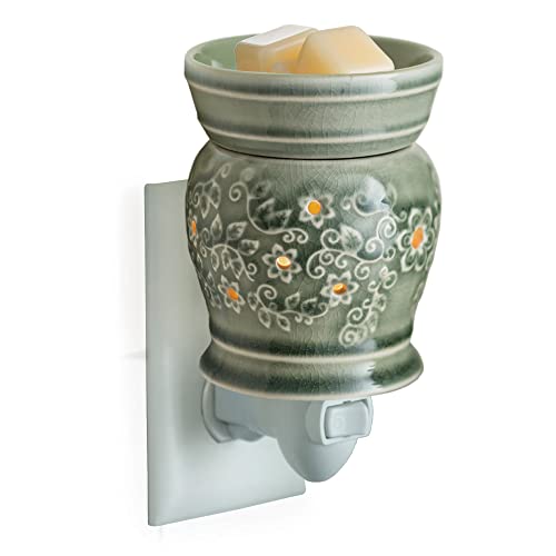 CANDLE WARMERS ETC Pluggable Fragrance Warmer- Decorative Plug-in for Warming Scented Candle Wax Melts and Tarts or Fragrance Oils, Green Perennial
