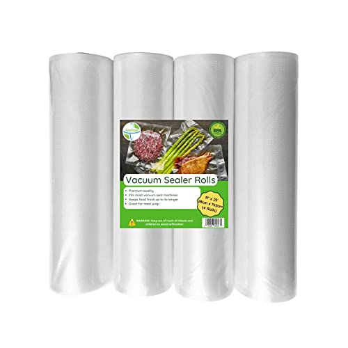 EverFresh 11' x 25' Vacuum Sealer Rolls-Vacuum Sealer Bags-Vacuum Sealer Machine-Food Sealer Bag-Rolls Compatible with FoodSaver Machines-4 Pack-15% thicker embossing than leading supplier.