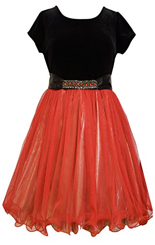 Bonnie Jean Big Girls 7-16 Special Occasion Lace & Chiffon Dress (6X, Gold/Red)