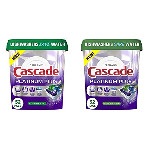 Cascade Platinum Plus ActionPacs Dishwasher Detergent Pods, Mountain, 52 Count (Pack of 2)
