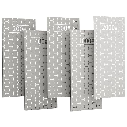CWOVRS Diamond Sharpening Stones, 5 PCS Diamond Sharpening Plates with Honeycomb Surface Plate for Scissors Knives Outdoor Tools From Coarse To Extra Fine 200/400/600/1000/2000 Grit