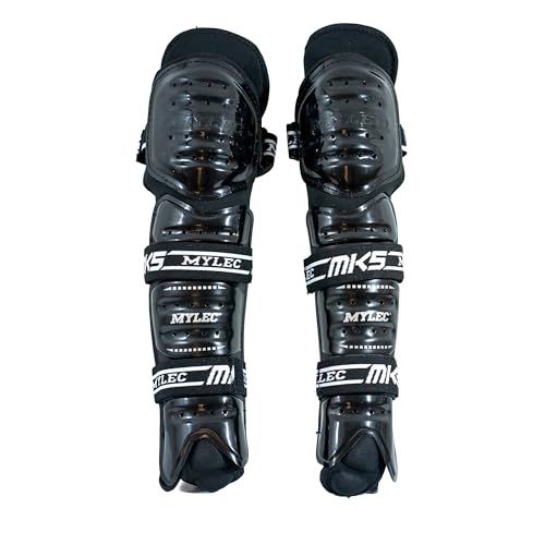 MyLec MK5 Street/DEK Shin Pad, Lightweight & Durable Hockey Accessories, 360° Velcro Straps, Hard Front Shells, Breathable Material, Metatarsal Padding Street Hockey Shin Guards, Foam Rubber(15,Black)