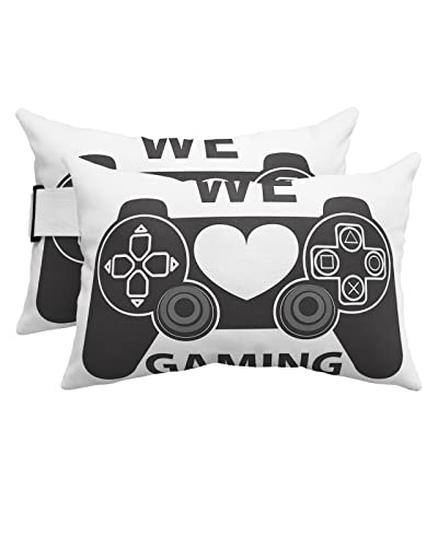 Outdoor Pillows Covers with Inserts WE GAMING Gray Gamepad Continuous Joystick Waterproof Recliner Pillow with Adjustable Strap Throw Pillows for Patio Furniture Pool Lounge Chair, 12x20 inch, 2PCS