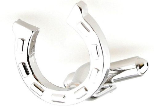 MRCUFF Horseshoe Horse Race Racing Pair Cufflinks in a Presentation Gift Box & Polishing Cloth