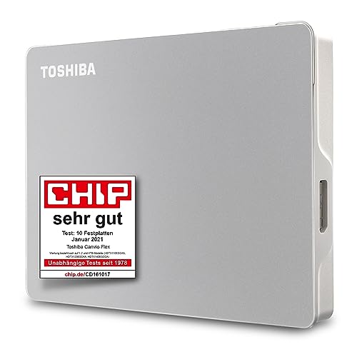 Toshiba 1TB Canvio Flex Portable External Hard Drive for Mac, Windows PC and Tablet use, Compatible with Most USB-C and USB-A Devices, Silver (HDTX110ESCAA)