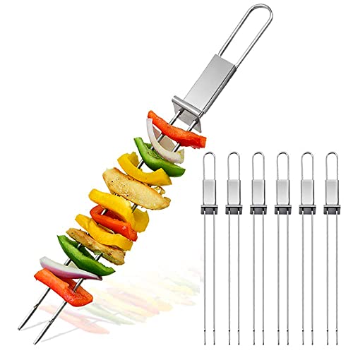 Barbecue Skewers, CMYK 6-Pack 13' Stainless Steel Grilling Skewers with Slider, Reusable Metal BBQ Shish Kabob Skewers Sticks