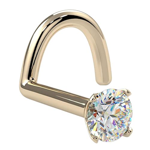 FreshTrends Genuine Diamond Nose Ring Stud 14K Yellow Gold Nose Ring | 14K Gold Nose Ring/w Twist Screw I1 Clarity | 20 Gauge Gold Nose Ring 14K Real Gold & Diamond Stud Nose Ring Gold 14K
