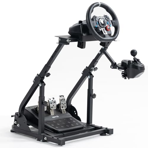 Supllueer Racing Steering Wheel Stand with Double Arm Reinforcing Bar Support fit for Logitech,Thrustmaster, G25 G27 G29 G920 G923 T300RS, Sim Racing Frame, No Wheel Pedal Shift Seat