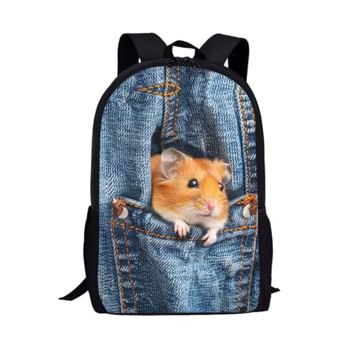 FUIBENG Back to School Gift,Blue Denim Pocket Guinea Pig Backpack for Boys Girls，17Inch Laptop Backpack Child Schoolbag Elementary Secondary Students Bookbag with Side Pocket