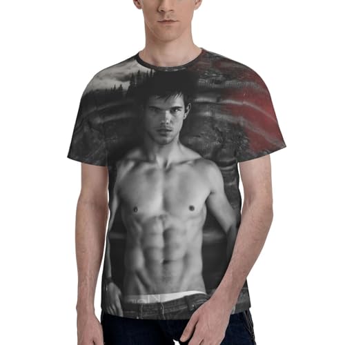 WINDSORCHEF Taylor Lautner T Shirt Men's Summer Loose Tee Casual Crew Neck Short Sleeve T-Shirts Black Small