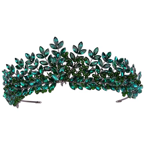 Women's Tiara, Crown for Henna Wedding Party | Glitter Hair Accessories for Bridal Birthday Pageant Prom Halloween Costume Christmas Party, Princess Crowns | Pearl Model - Green