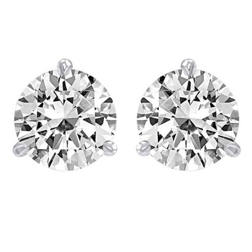 1 Carat Solitaire Diamond Stud Earrings 18K White Gold Round Brilliant Shape 3 Prong Screw Back (I-J Color, SI1-SI2 Clarity)