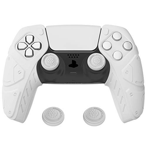 PlayVital Mecha Edition White Ergonomic Soft Controller Silicone Case Grips for PS5, Rubber Protector Skins with Thumbstick Caps for PS5 Controller - Compatible with Charging Station