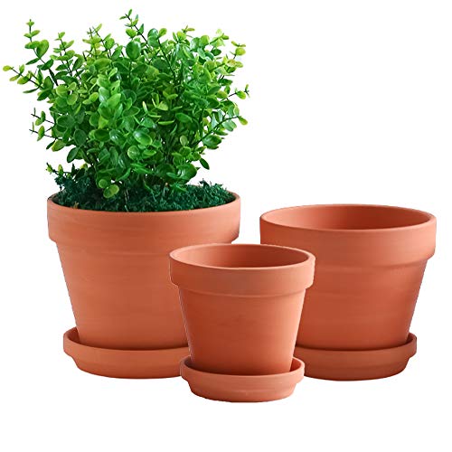 Yishang large terracotta pos with Drainage Hole and Saucers,ceramic clay Planter Pots for indoor/outdoor plants,6 Inch & 7 Inch & 8 Inch,set of 3