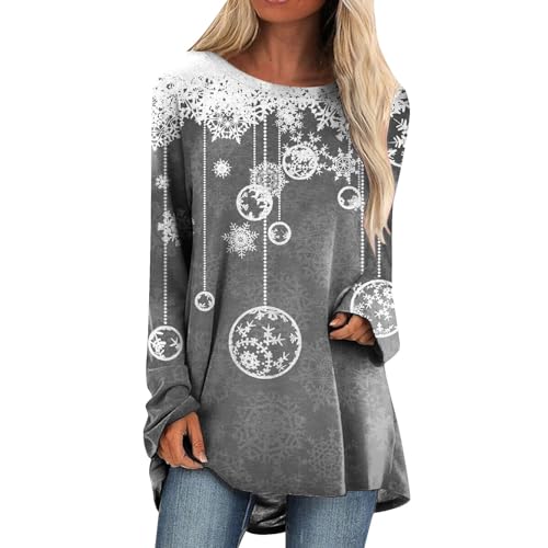 Generic Christmas Printed Long Sleeve Shirts for Women Womens Plus Size Tops Fall Long Sleeve Shirts for Women Women's Tops Pullover Loose Tunic Tops O Neck Blouse Dressy Casual Sweatshirts