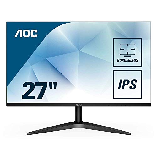 AOC 27B1H 27' Full HD 1920x1080 Monitor, 3-Sided Frameless, IPS Panel, HDMI/VGA, Flicker-Free (Renewed)