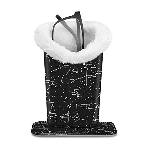 Fintie Plush Lined Eyeglasses Holder with Magnetic Base- Premium Vegan Leather Glasses Stand Case, Constellation