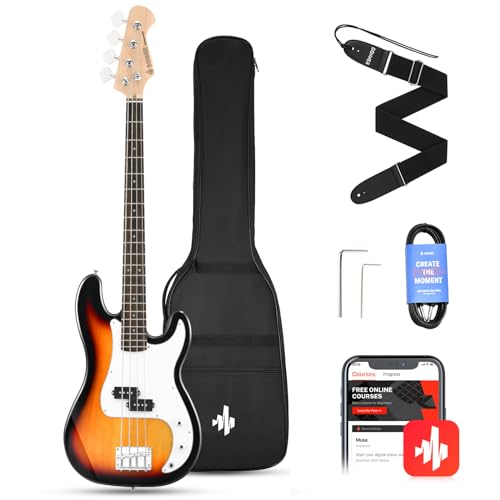 Donner Electric Bass Guitar 4 Strings Full-Size Standard Bass PB-Style Beginner Kit Sunburst for Starter with Free Online Lesson Gig Bag Guitar Strap and Guitar Cable, DPB-510S