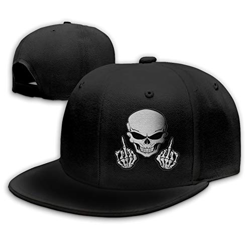 Negi Skull Middle Finger Flat Bill Hats Snapback Hat for Men Brim Baseball Cap for Men Adjustable Cool Rock N Roll Caps for Mens Dad Hip Hop