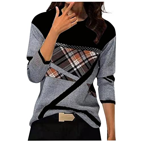 Winter Tops for Women Dressy Business Casual Blouses Long Sleeve Shirts Clothes Fall Winter Pullover Sweatshirts 2023 Trendy Color Block Tshirts Shirts Ladies Aesthetic Tunics(C-Black,Small)