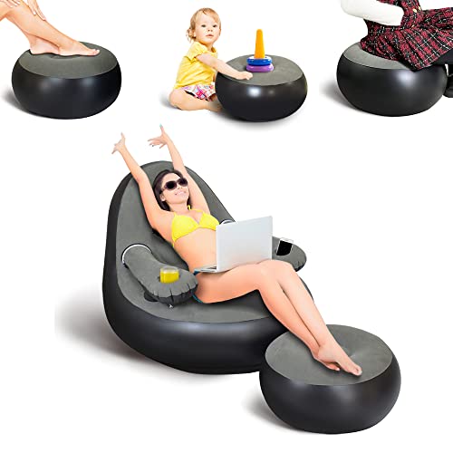 Nevife Inflatable Lounge Chair with Ottoman & Cup Holder, Portable Blow Up Sofa, Air Chaise Lounge,Lazy Couch for Camping,Gaming,Lunch Break,Garden,Party,Enjoy Sunbathing (Pump Not Incl.