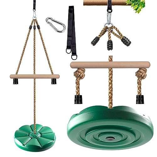 KINSPORY Disc Swing for Kids, Swing Set Accessories, 7FT Height Adjustable Gym Monkey Bars, Tree Swing for Backyard, Outdoor Play Equipment - Green
