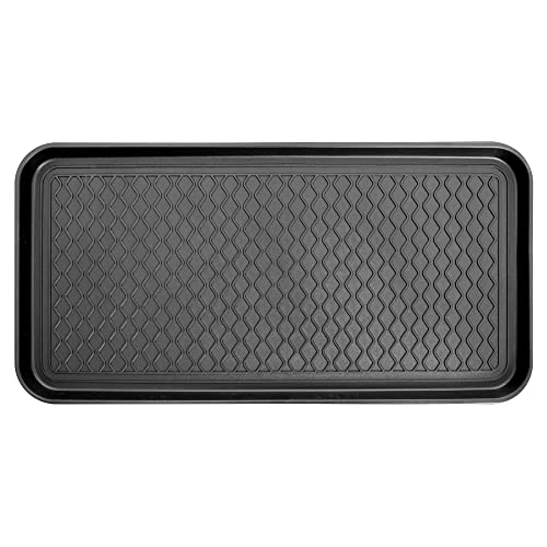 Ottomanson Multipurpose All Season Boot Tray Mat, Great as Pet Food Mat, Dog Cat Bowl Mat or Kitty Litter Mat, 15' x 30' Raised Edge 1.2', Black (Pack of 1)