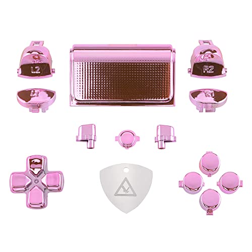 eXtremeRate Replacement D-pad R1 L1 R2 L2 Triggers Touchpad Action Home Share Options Buttons for ps4 Controller, Chrome Pink Full Set Buttons Repair Kit for ps4 Slim Pro CUH-ZCT2 Controller
