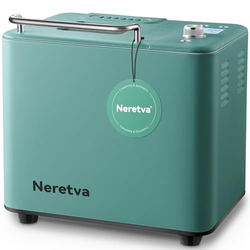 Neretva Bread Maker, [20-IN-1 & 2LB] Smallest Bread Machine Metal Material & Nonstick Pan & Low Noise Breadmaker Machines with Recipe for Gluten Free White Wheat Rye French Pizza etc (Green)