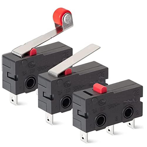 REDGOOSE 30PCS Micro Limit Switch 250VAC 5A SPDT 1NO 1NC Normally Open Close Limit Switch KW12-A/B/N(3X10PCS) 3 Pins Tact Micro Switches Kit